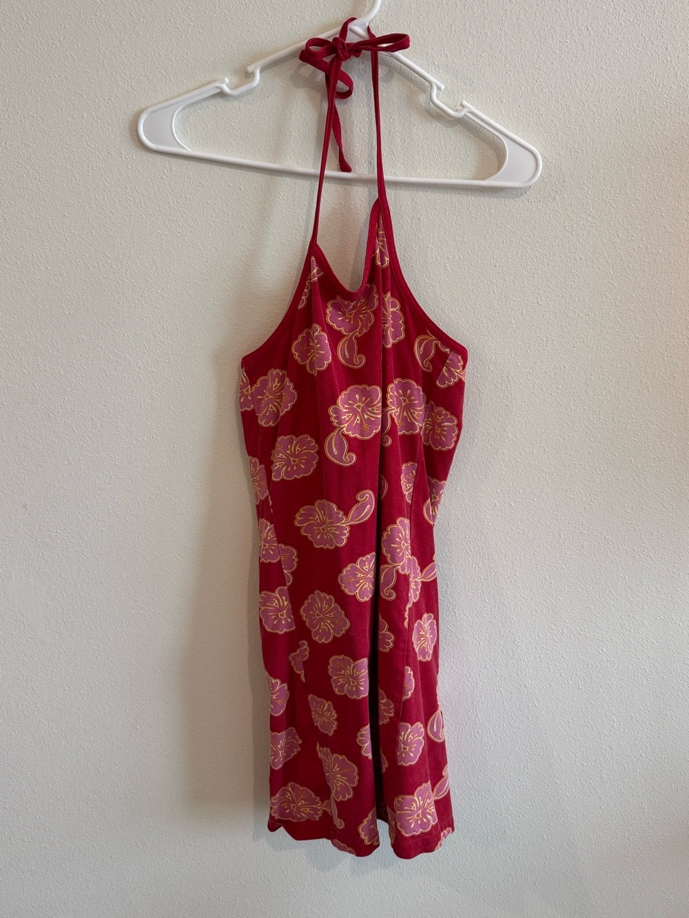 Red Floral Halter Summer Dress